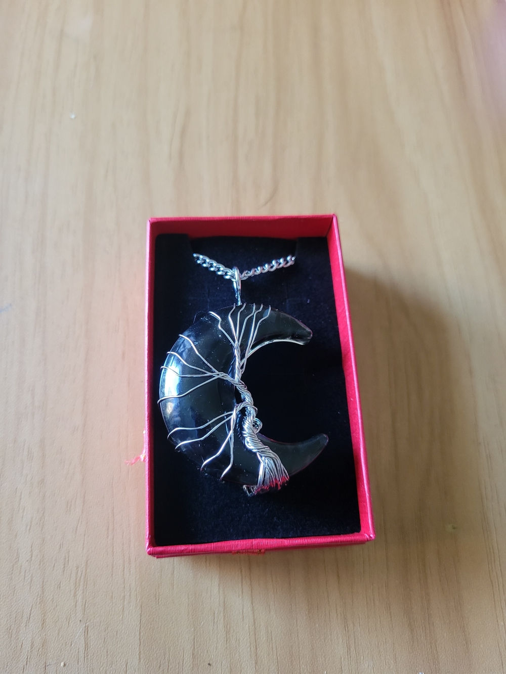 Silver-Accented Black Crescent Moon Pendant Necklace